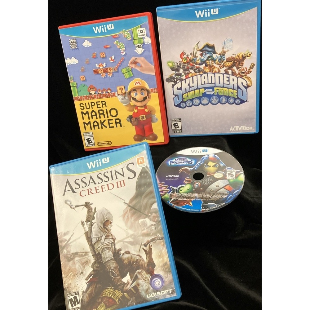Nintendo Wii U Video Games Super Mario Maker Assassin’s Creed Skylander Lot of 4